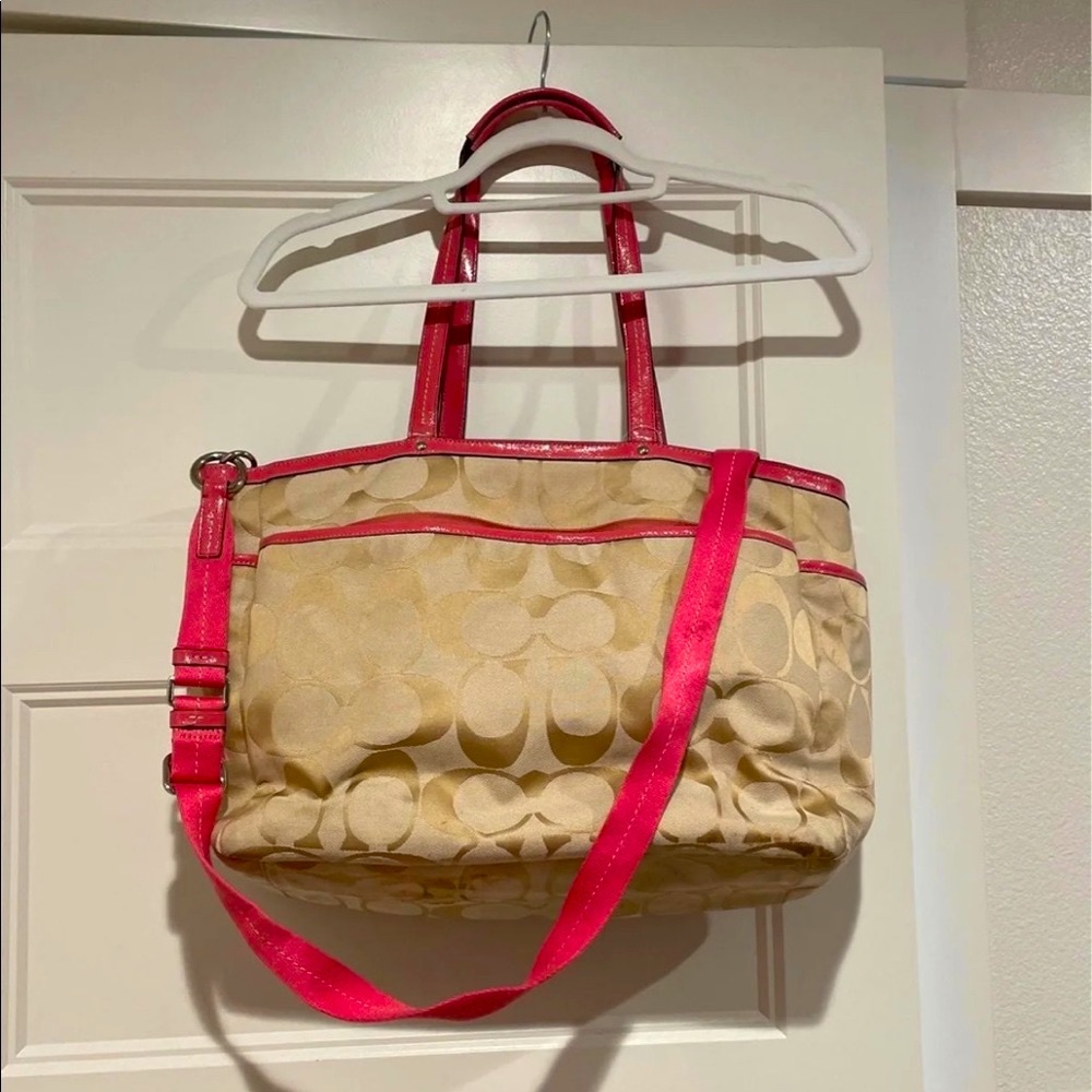 Coach tote pink and tan
